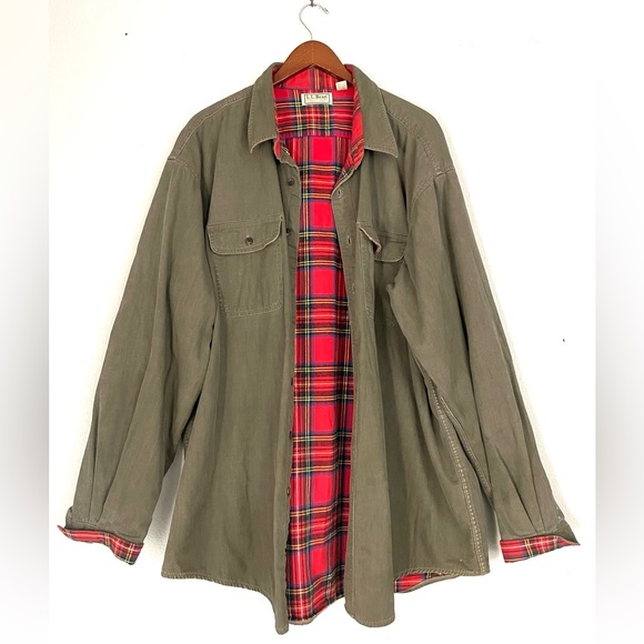 L.L. Bean Other - VTG 90s LL Bean Flannel Lined Heavy Duty Shirt Chore Jacket Green Big & Tall XXL